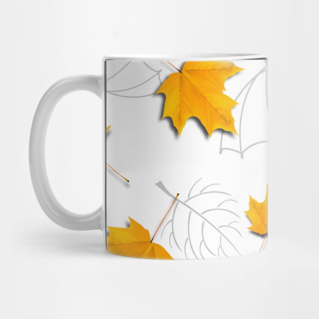 Autumn leaves pattern with grey umbrellas by ilhnklv